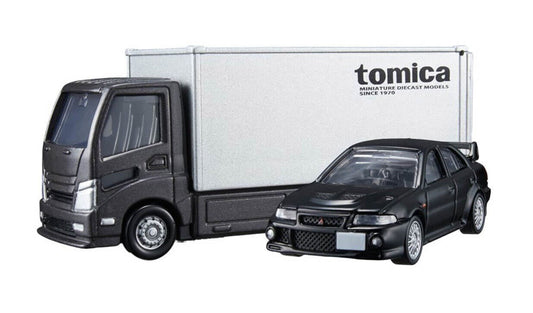 Tomica Premium Transporter & Mitsubishi Lancer Evolution VI GSR Set