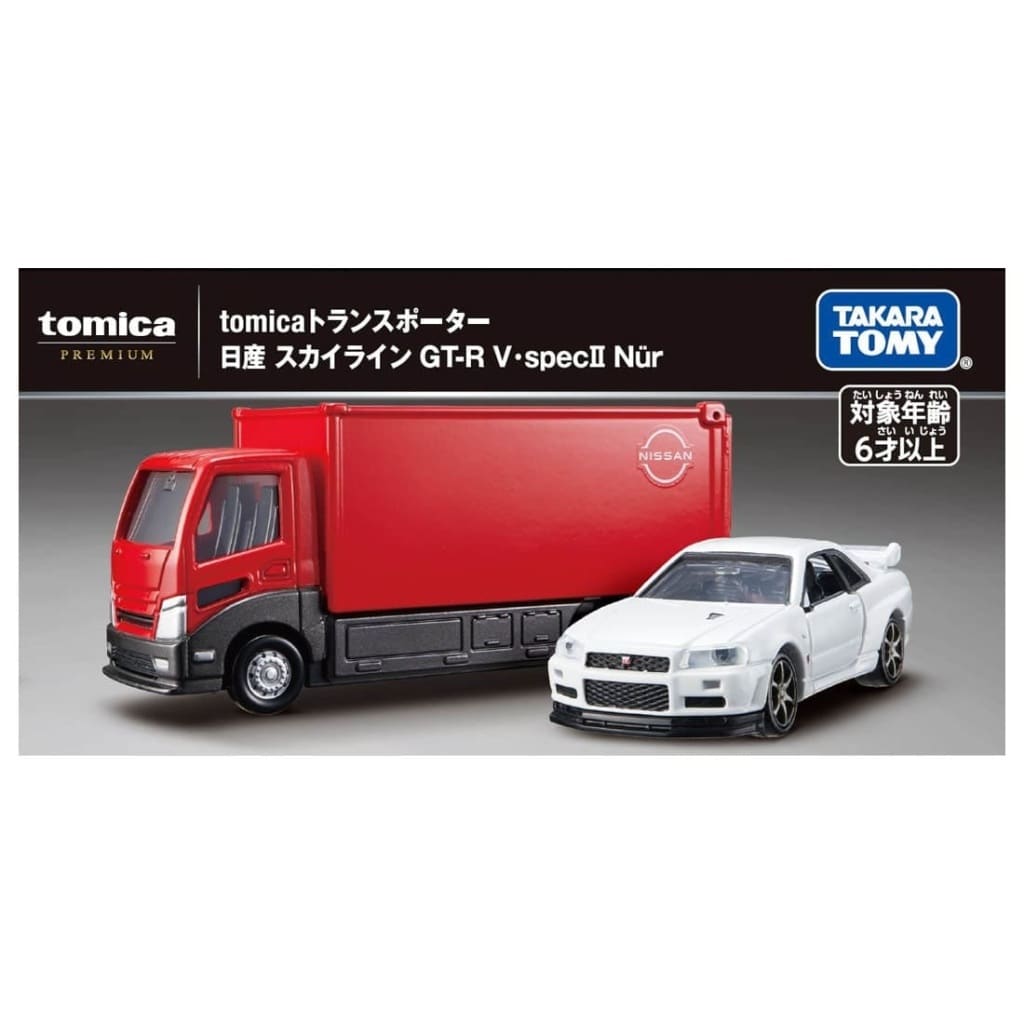 Tomica Premium Transporter & Nissan Skyline GT-R (R34) V-Spec II Nür Set